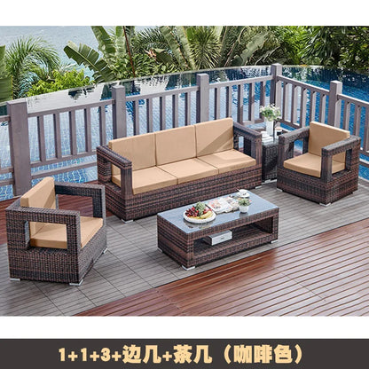 Outdoor courtyard, rattan sofa, booth, garden terrace, villa, rattan chair combination, leisure scenic spot, public place furnit