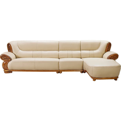 Ebony leather sofa, living room solid wood princess corner sofa, modern furniture