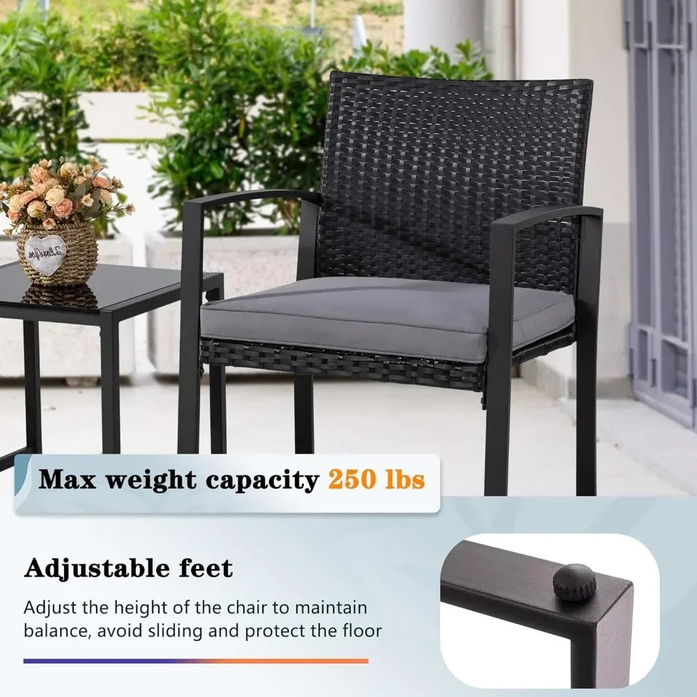 t Outdoor Patio Furniture Set, Modern Wicker Bistro Set, Conversation Rattan Chair of 2 with Coffee Table