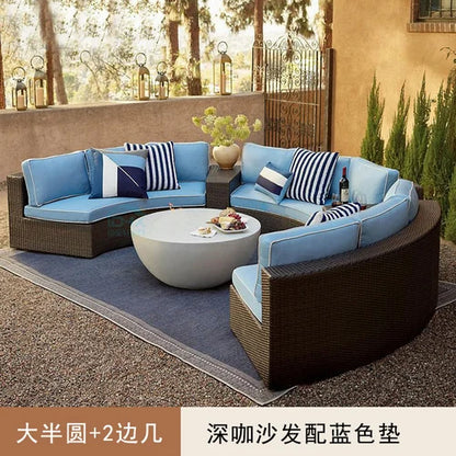 Outdoor circular rattan sofa chair, courtyard, outdoor rattan woven garden sofa combination