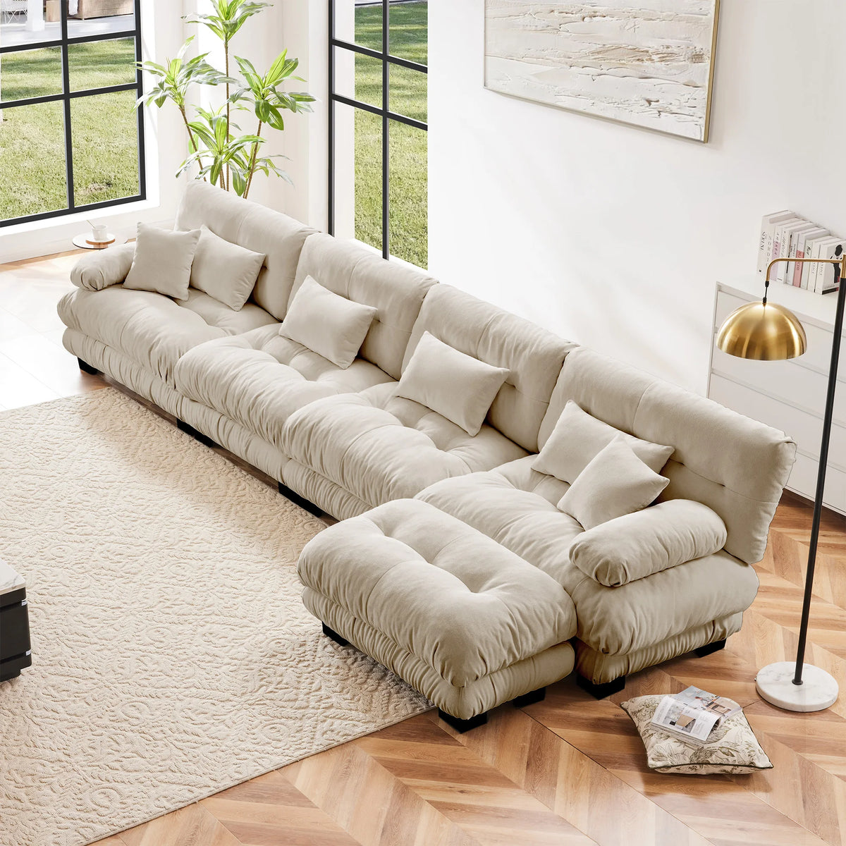 Oversized Modular Sectional Sofa Couch Comfy Cloud Deep Seat, Ottomans Chenille