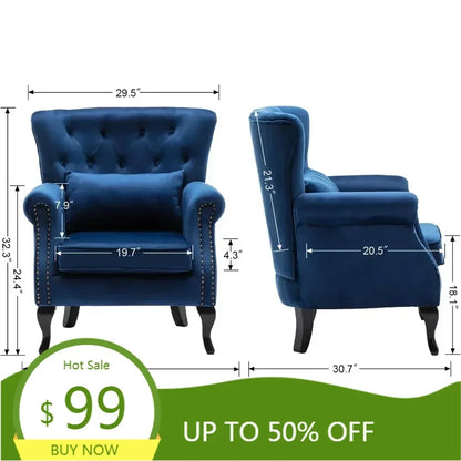 mid-century modern accent chair comfy tufted single sofa chair wingback armchair with pillow for club, living room, bedroom - v