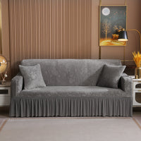 Luxury 1/2/3/4 Seater Slipcover with Elegant Skirt Solid Color Thickened Crystal Velvet Jacquard European Full Cover Non-Slip