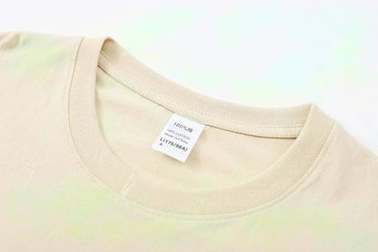 100% pure cotton men's classic black letter print fashionable casual loose sport round neck short sleeve T-shirt top