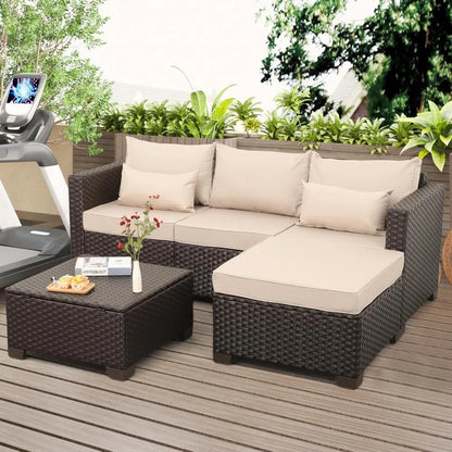 3-Piece Outdoor Sectional Sofa Set with Wicker Couch, Ottoman, and Coffee Table - All-Weather, Weather-Resistant Storage Include