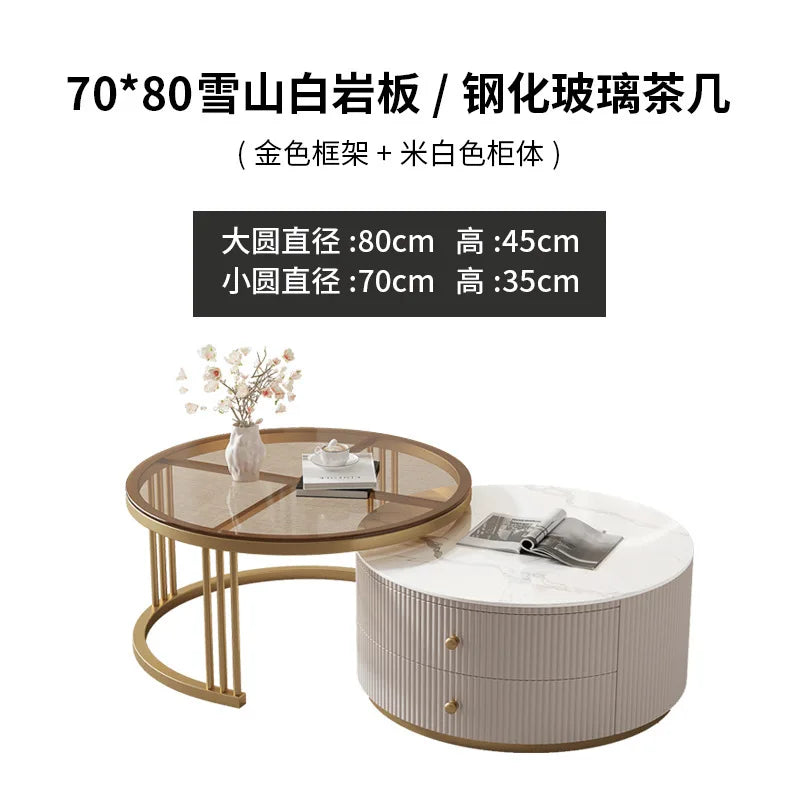Rock slab round coffee table combination light luxury modern simple living room household small apartment