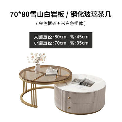Rock slab round coffee table combination light luxury modern simple living room household small apartment