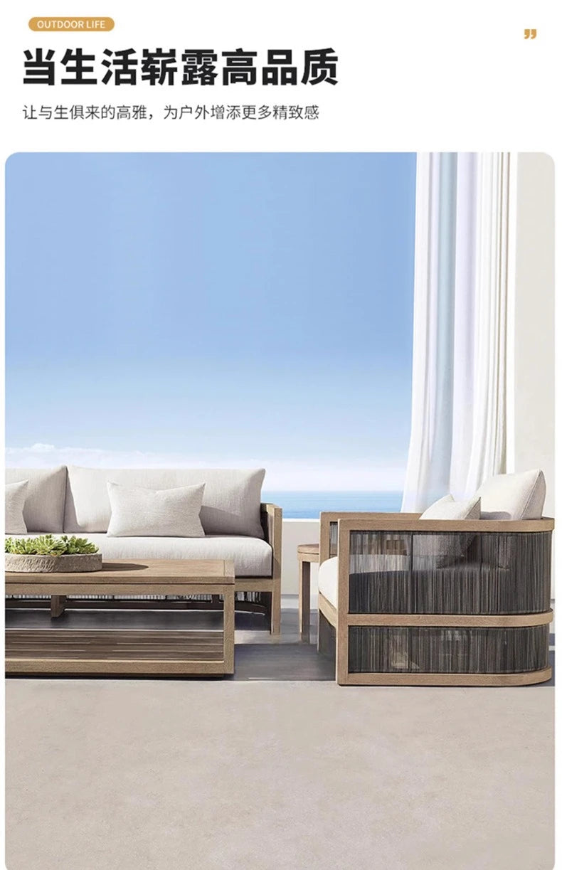 Outdoor villa courtyard sofa high-end teak sofa furniture combination hotel homestay waterproof