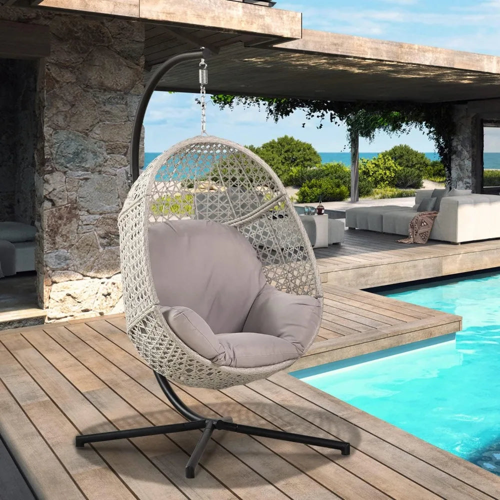 Indoor Outdoor Hammock Egg Chair with Stand Large Hanging Chair Wicker Rattan Swing Chair with Removable Cushion  Capacity