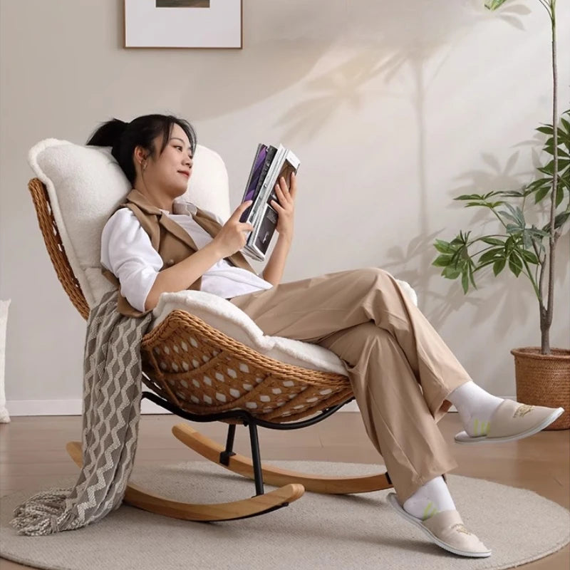 Modern Rocking Lounge Chair for Balcony Woven Rattan Lobster Chair Indoor Swing Seat Comfortable Single Sofa for Living Room