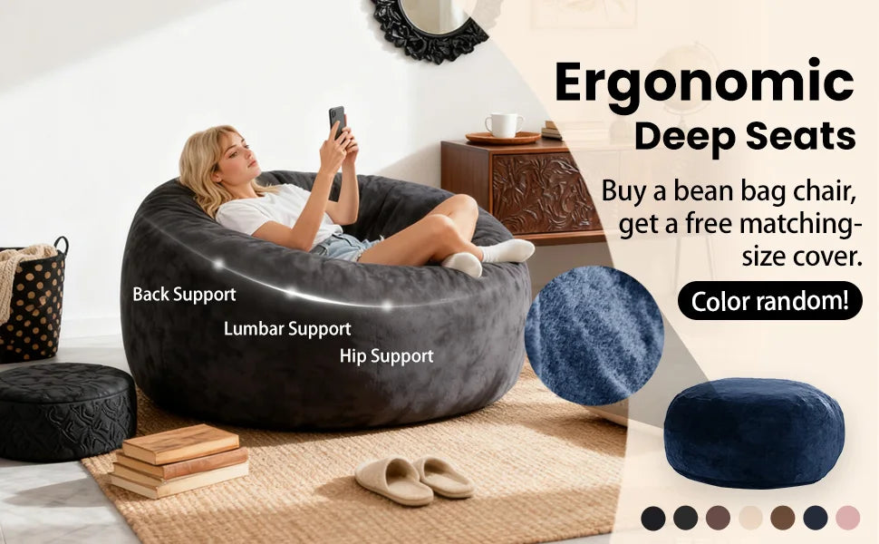 Bean Bag Chair for Adults,6FT Oversize Floor Bean Bags Offers Ample Space for Adults,Memory Foam Giant Bean Bags,Lounger Versati