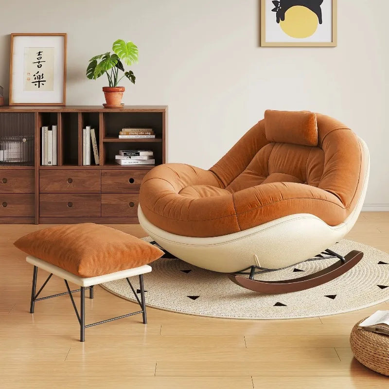 Modern Teddy Fleece Rocking Chair Upholstered Leisure Rocker Lounge Chair For Living Room Bedroom Balcony