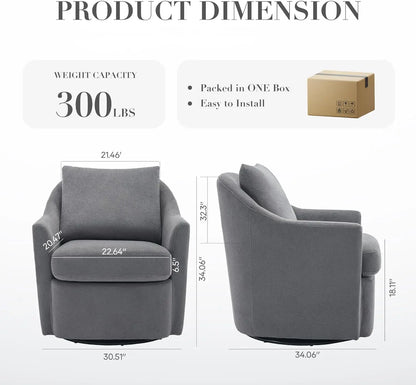 Swivel Accent Chair, Living Room Chair Upholstered 360° Swivel Chair Modern Reading Armchair for Bedroom/Office/Nursery,