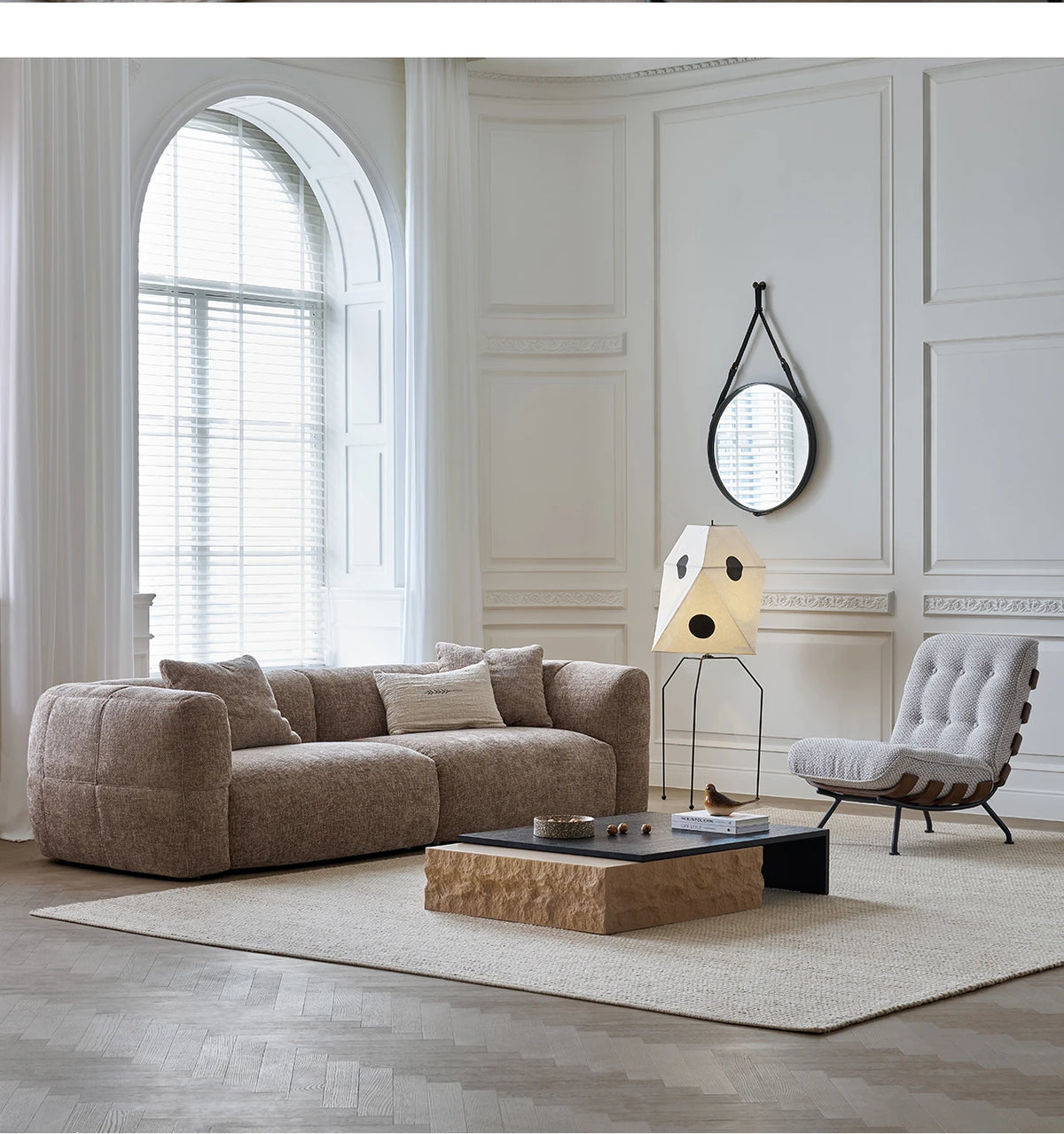 Large Retro Lounge Lazy Sofa Modern Chenille Apartment Living Room Cream Tofu Blocks Style Fabric Armchairs Home Furniture