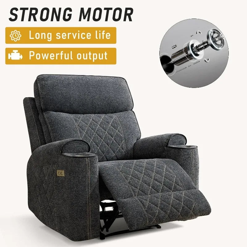 HAOMARKETS Electric Recliner Chair, Soft Fabric Power Recliners with Metal Cup Holders, Single Overstuffed Heavy Duty Reclining