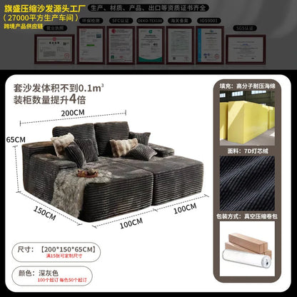 Vacuum Compressed Comfy Corduroy Fluffy Sofa Set Furniture Living Room Modular Couch Modern L Shape Sectional Sofa