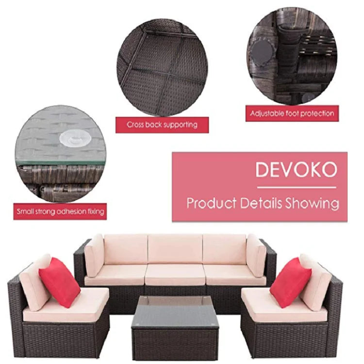 Patio Furniture Sets 6 Pieces Outdoor Sectional Rattan Sofa All-Weather