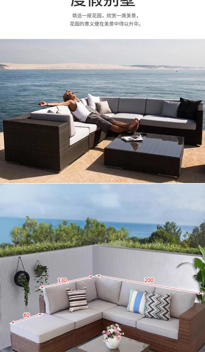 Outdoor sofa combination courtyard garden balcony rattan table and chairs terrace waterproof and sun protection outdoor