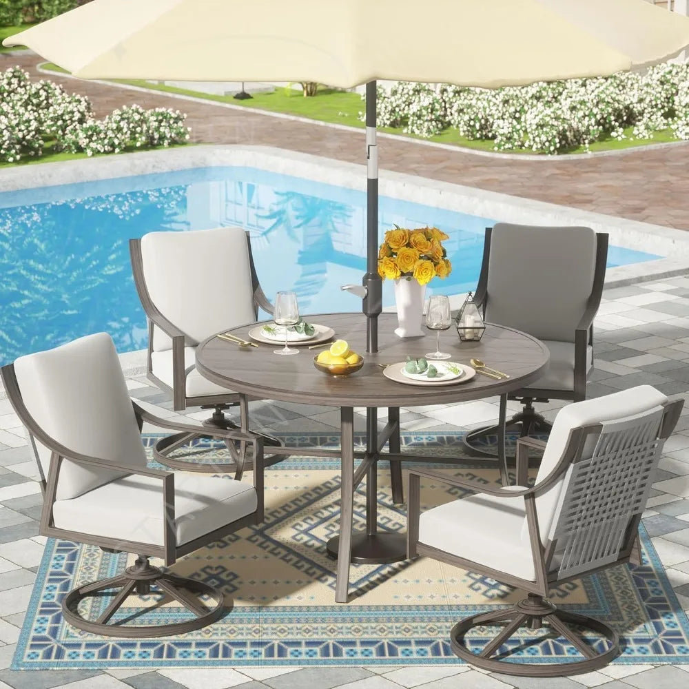 4pcs Patio Swivel Rocking Chairs and 38’’ Round Dining Table with 1.65’’ Umbrella Hole，5-Piece Outdoor Patio Dining Set