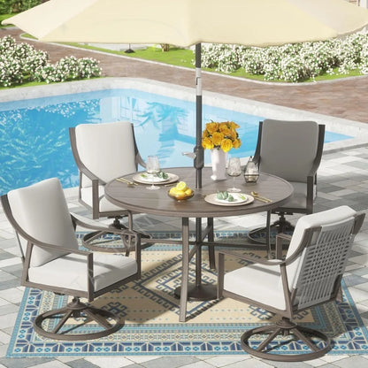 4pcs Patio Swivel Rocking Chairs and 38’’ Round Dining Table with 1.65’’ Umbrella Hole，5-Piece Outdoor Patio Dining Set