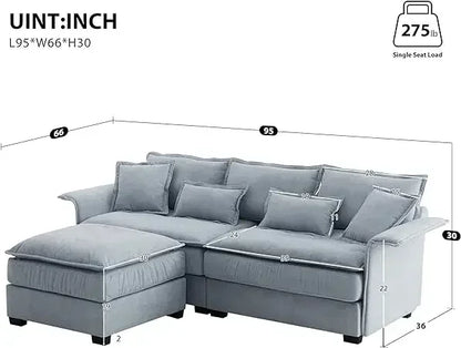 #For L-Shaped Modular Sectional Sofa, 3-Seater Comfy Cloud Couch with Ottoman/Chaise & 5 Pillows for Living Room Bedroom&