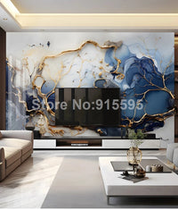 Custom Large Size 3D Wallpaper Modern Mable Golden Blue Wall Paper for Living Room TV Background Mural Canvas Home Decoration