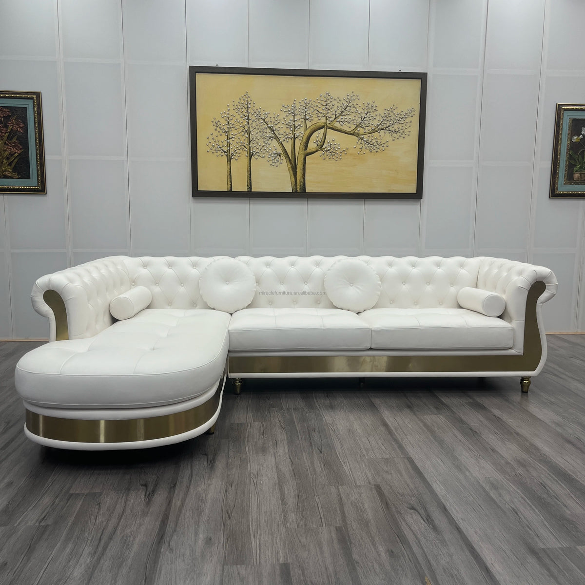 Hot Sales New Designed U Shaped Modern Luxury Top Leather Living Room Sofas Button Tufted Upholstered Sofa Set for Home Villa