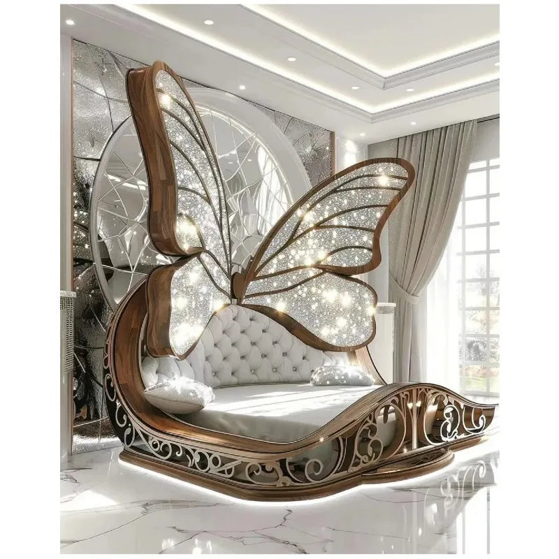 Princess  Butterfly Bed Villa Solid wood 2m bed 15 high French luxury bed bedroom custom