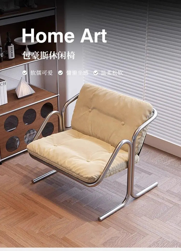 Wabi Sabi Bauhaus Lounge Chair Stainless Steel Frame Designer Minimalist Daybed for Living Room and Patio Relaxation