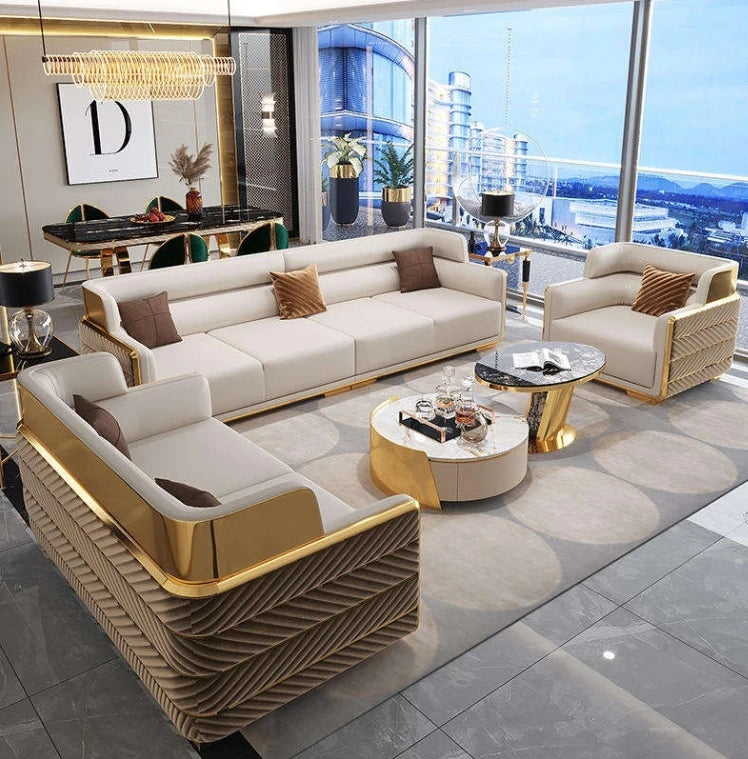 Newest Living Room Sofa Set Gold Stainless Steel Lounge Chair Loveseat Teddy Fur Couch for Home Hotel