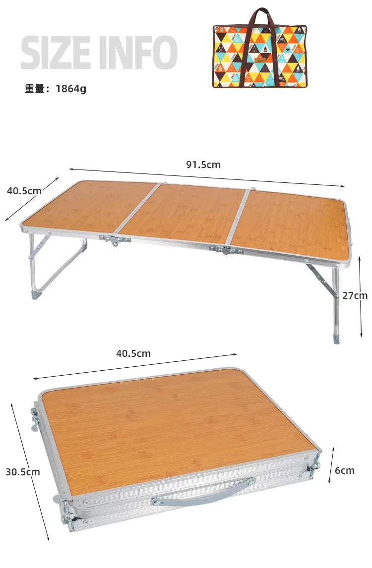 Outdoor Picnic Barbecue Bamboo Wood Bamboo Board Table Camping Portable Portable Folding Table Simple Furniture Computer Table