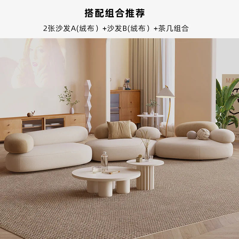 Fabric curved small apartment living room sofa light luxury modern sitting area reception