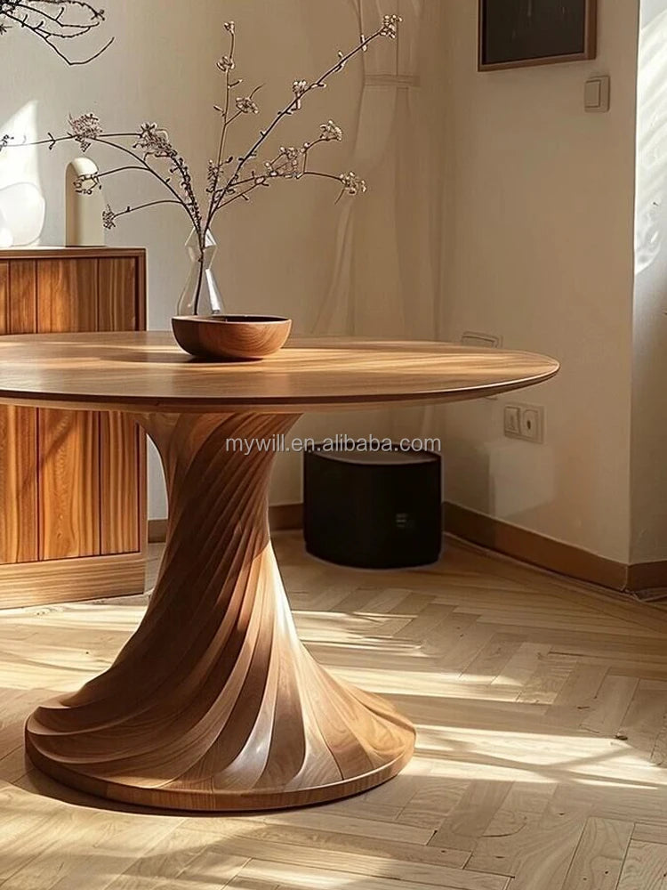 Vintage All Solid Wood Circular Dining Table Designer's Creative Small Layout Round Table Minimalist Art Circular Dining Table