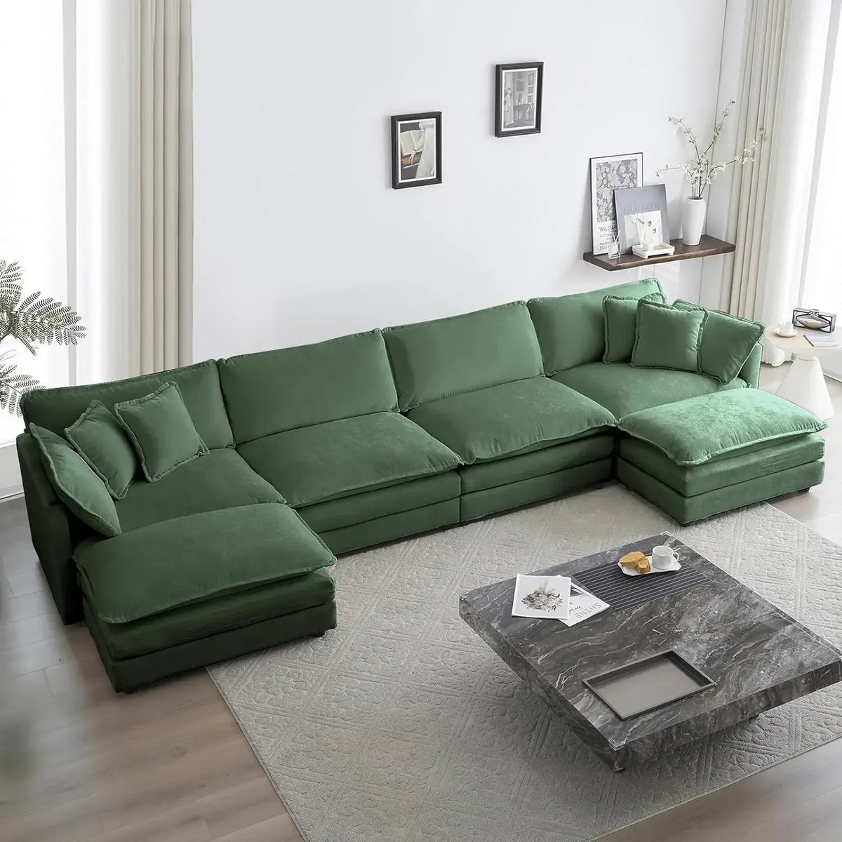 #For L-Shaped Modular Sectional Sofa, 3-Seater Comfy Cloud Couch with Ottoman/Chaise & 5 Pillows for Living Room Bedroom&
