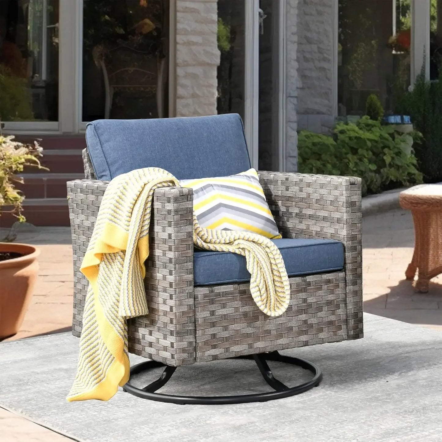 Patio Furniture Sets Outdoor Sectional Sofa with Swivel Rocking Chairs,PE Wicker Conversation Couchfor Backyard Deck Garden