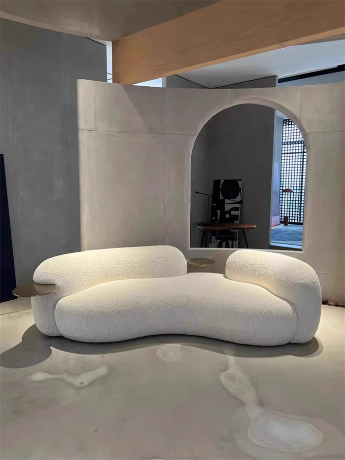 Cream wind creative curved sofa light luxury Italian minimalist pea small apartment guest leisure lamb wool fabric sofa