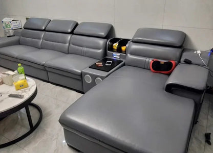 Modern Large Apartment Chaise Leather Sofa Combination Set Light Luxury Living Room Sofas Creative Office Comfortable Large Sofa