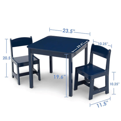 Kids Wooden Table and Chair Set with 2 Chairs, Deep Blue Color, Sturdy for Toddlers Ages 3+