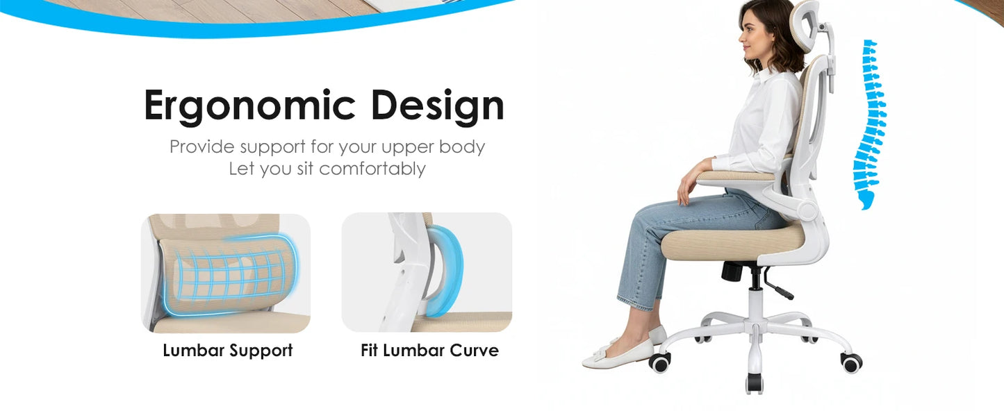 Farini Ergonomic Office Chair, Home Office Desk Chair with Lumbar Support & Headrest, High Back Computer Chair for Work, Study