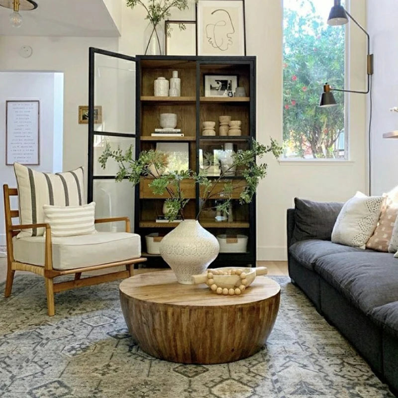 American light luxury round coffee table solid wood living room small apartment round tea table