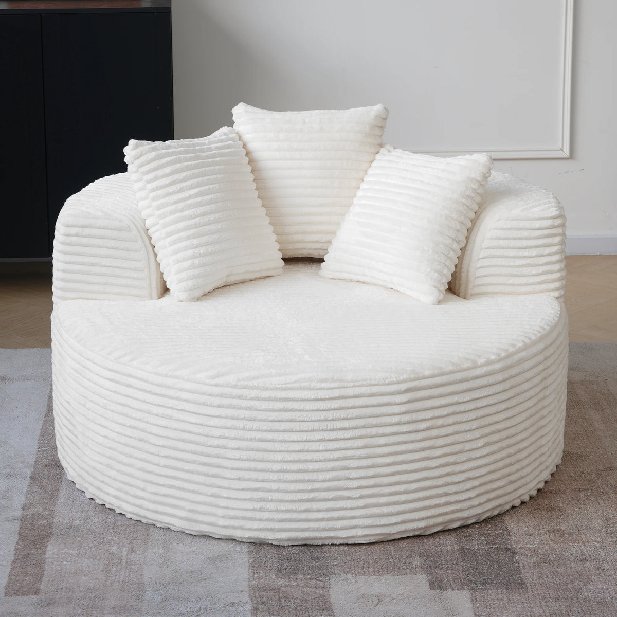 Sdorens Oversized Round Chair Lounge Chaise Cloud Boneless Large Circle Chair with Plush Fuax Fur Fluffy Modern Sleeper Sofa Bed