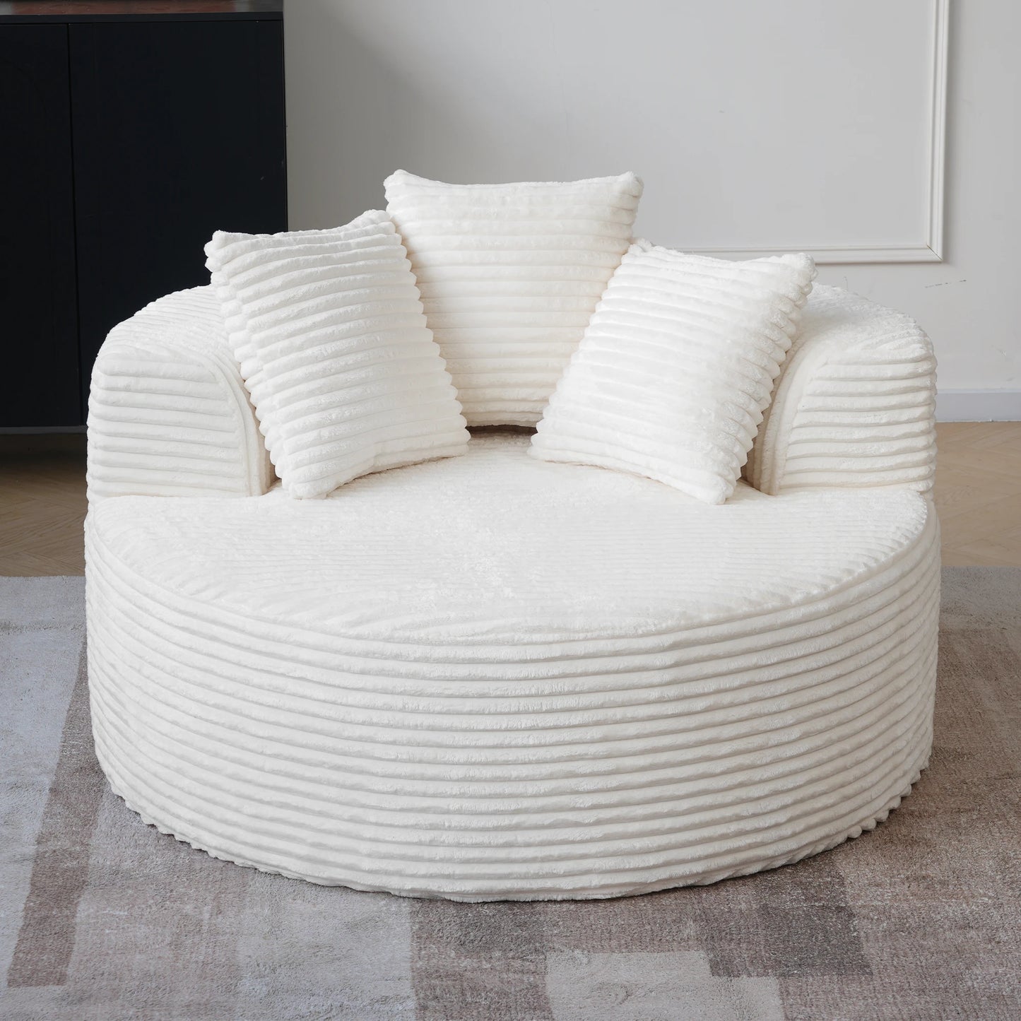 Sdorens Oversized Round Chair Lounge Chaise Cloud Boneless Large Circle Chair with Plush Fuax Fur Fluffy Modern Sleeper Sofa Bed