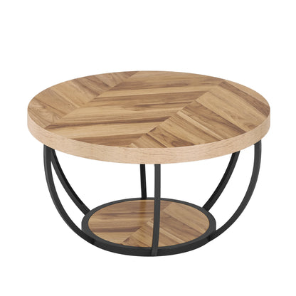 Tribesigns 31.7" Round Coffee Table, Industrial 2-Tier Circle Coffee Table with Storage Shelves, Modern Wooden Sofa Side Table