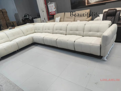 Italian Minimalist Designer Model Upgraded Version High-Back Lawrence Ultra-Fiber , Straight-Line Leather Art Sofa F
