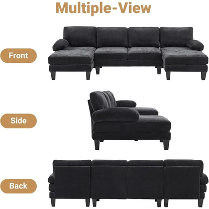 Living Room Sectional Sofa, U Shaped Sofa with Double Chaise Longue
