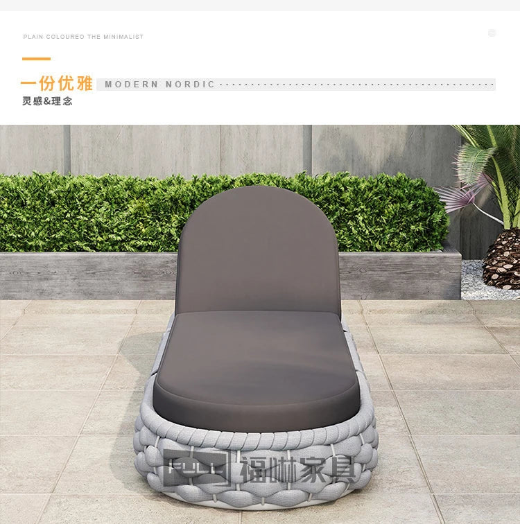 Outdoor Rattan Aluminum Alloy Lounge Bed Leisure Hotel Beach Open-Air Sofa Recliner Set