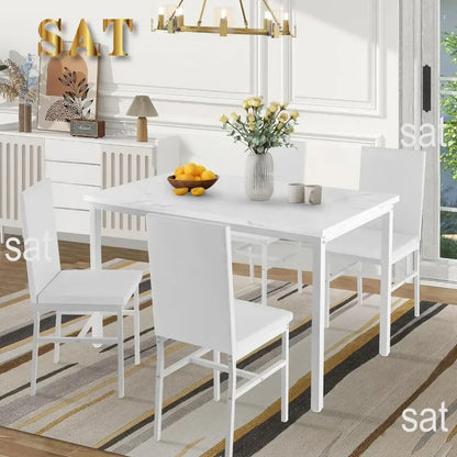 # Hot Sales Dining Table Set For 4- Space And Chairs For 4 Modern Style Faux Marble Tabletop & 4 Blue Velvet Chairs For Dining R