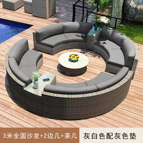 Outdoor circular rattan sofa chair, courtyard, outdoor rattan woven garden sofa combination