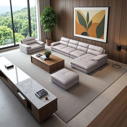 Leather sofa modern large living room straight row minimalist small apartment combination