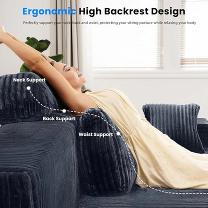 High-Back U-Shaped Modular Sectional Sofa with Deep Seating and Soft Corduroy Fabric